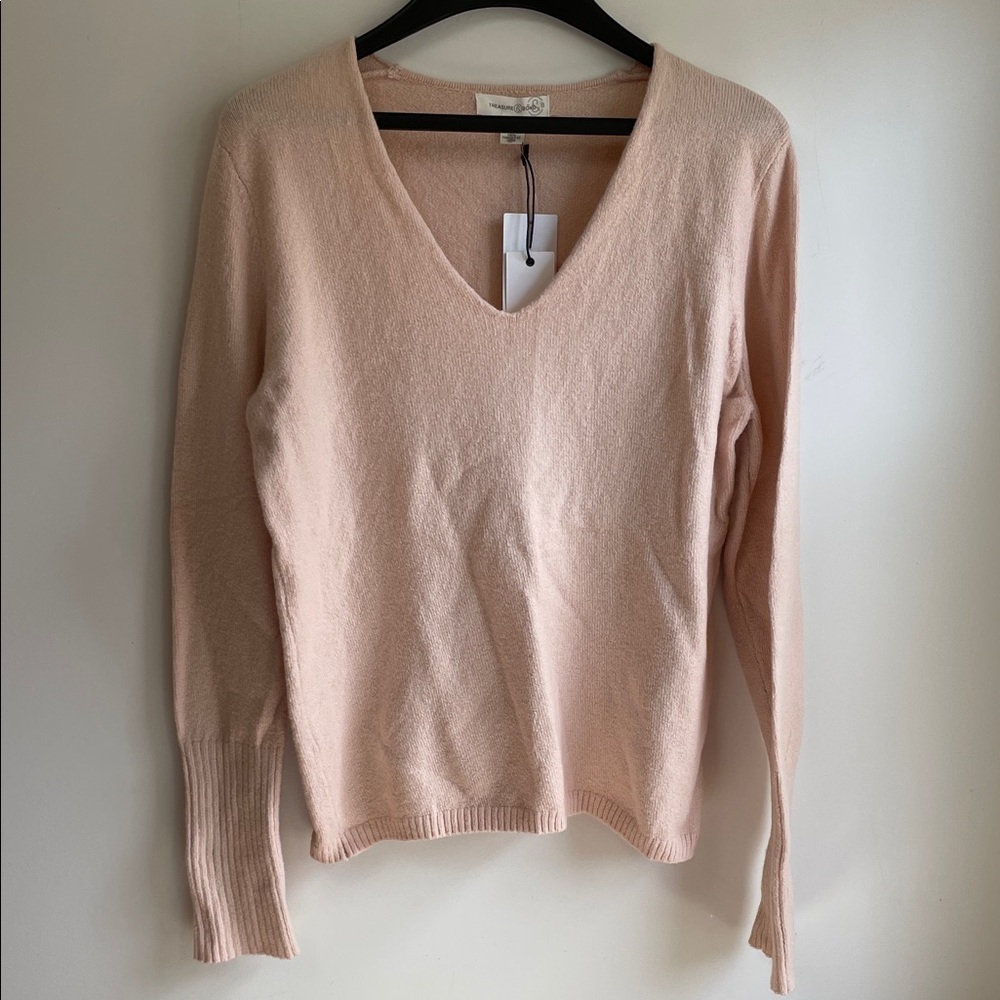 NWT Treasure & Bond V-Neck Long-cuff Sleeve Blush Pink Sweater XS
